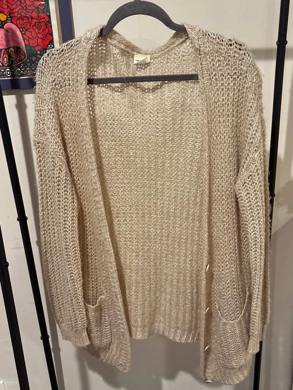Full Tilt Open-Front Knit Cardigan in Beige